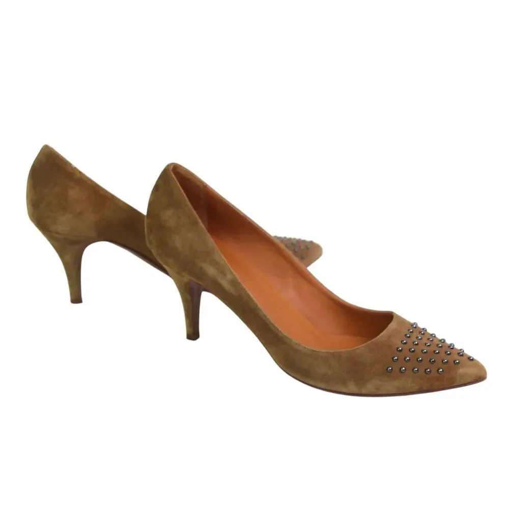 J. CREW OLIVE GENUINE LEATHER SUEDE MID HEEL POINTED CLASSIC PUMP SHOES Sz 8 1/2